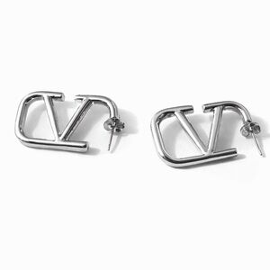 Silver Designer-Inspired “V” Logo Statement Earrings | Chic Minimalist Luxe